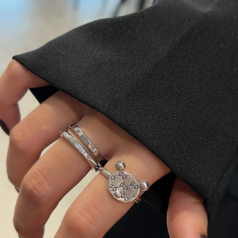 Retro Bear Silver Plated Plating Open Ring