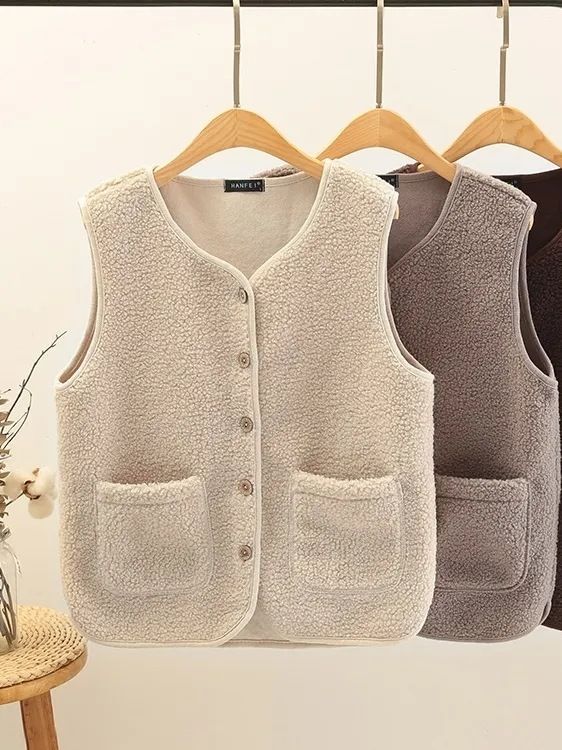 Chaleco de Lana de Cordero para Mujer, Primavera, Otoño e Invierno 2026, Corto, de Una Sola Fila de Botones, Holgado, Fino, de Forro Polar Coral.