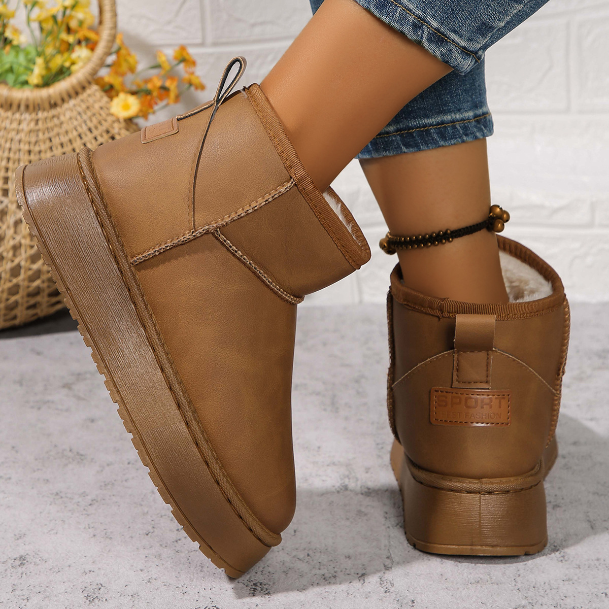 Damenschuhe Schneestiefel mit dicker Sohle, wasserdicht, große Schneestiefel, Winter, Kaschmir, verdickt, rutschfest, nordöstlich, große Baumwollschuhe_voghion.com