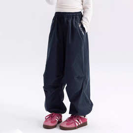 【酷洛米联名款】女童秋冬季洋气伞兵裤2025新款中大童休闲加绒裤