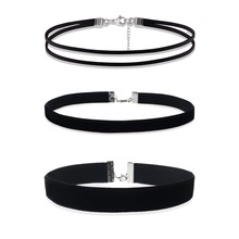 简约气质短款项链女颈带网红脖子饰品黑色麻花双层绒天鹅绒项链