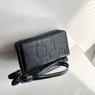 Cross-border New Men's Wallet 2024 Double Zipper Simple Mobile Phone Bag Long Clutch Bag Large Capacity Coin Purse