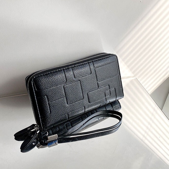 Cross-Border New Men's Wallet 2025 Wallet Double Zipper Simple Mobile Phone Bag Long Large Capacity Coin Purse