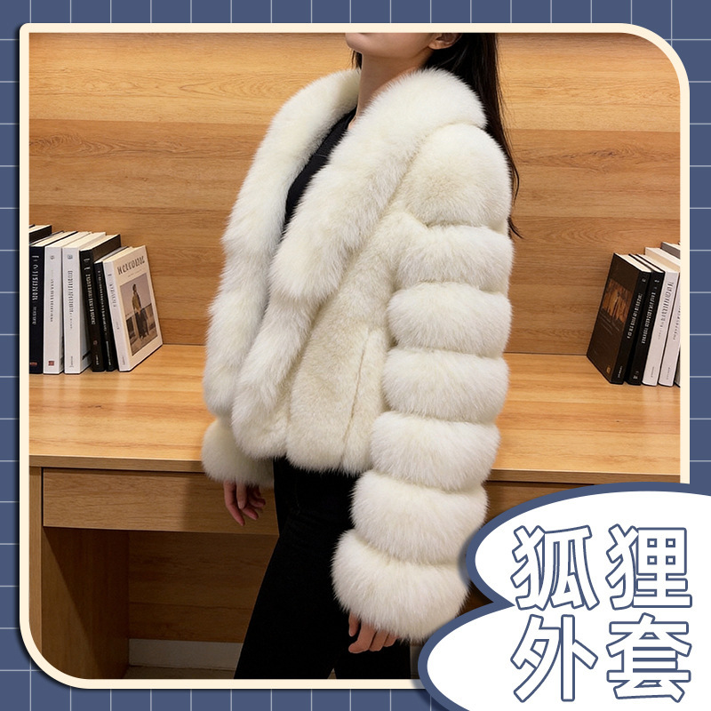 Cross-Border Fox Fur Coat, Short Style, Elegant Fox Fur Top, Custom-Made by Manufacturer, Women's Fur Coat
