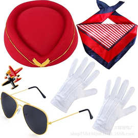 cosplay万圣节空乘空姐机长cos角色装扮派对眼镜帽子手套丝巾道具
