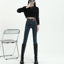 紧身小脚女士修身牛仔裤女高腰加绒显瘦铅笔裤小脚裤子女款冬季