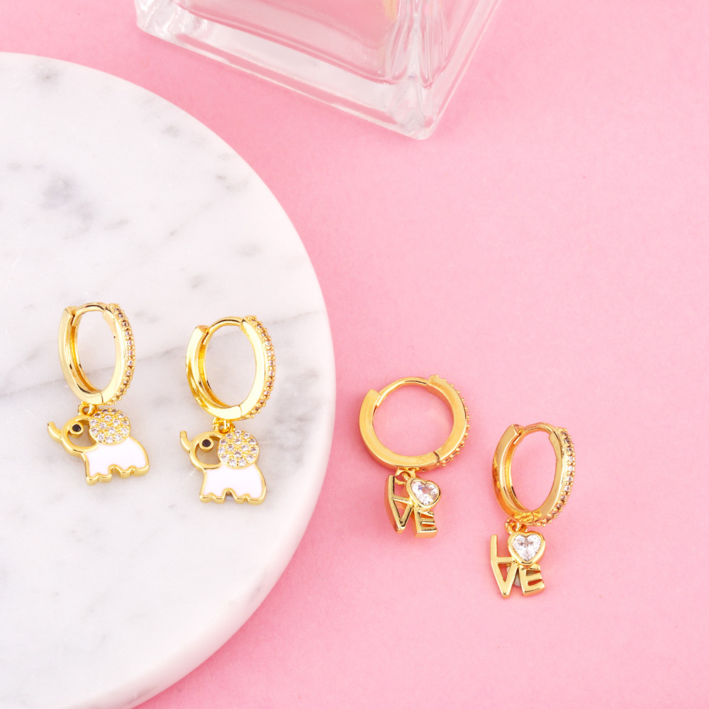 Letter Love Elephant Earrings Niche Design Earrings European And American New Earrings display picture 5