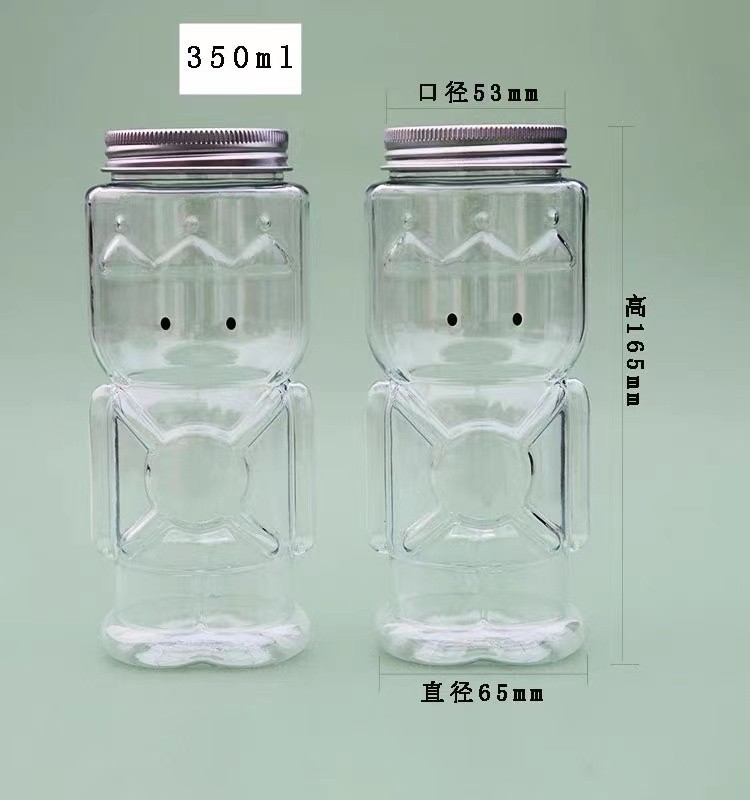 Neto rojo agujero abierto tapa lindo jugo botella de forma especial protector de la botella mascota transparente de dibujos animados botella de plástico botella de té de leche desechable