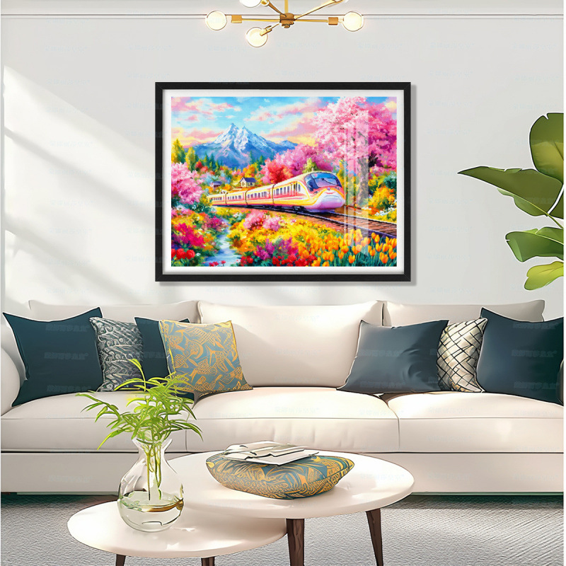 [Algodón importado] Mona Lisa Real Tren de primavera bordado a mano nuevo paisaje minimalista sala de estar bordado a mano image 6