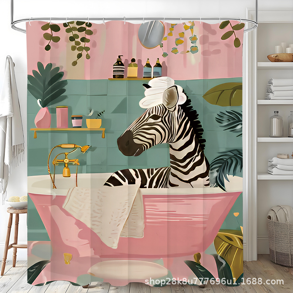 Shein Hot-Selling Creative Shower Curtain Waterproof Polyester Material No-Drill Home Bathroom Shower Curtain