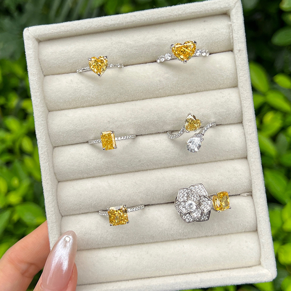 Rings Classification 5, 9 Ring Size 925 Sterling Silver High Carbon Diamond Geometric Heart Shape Rings