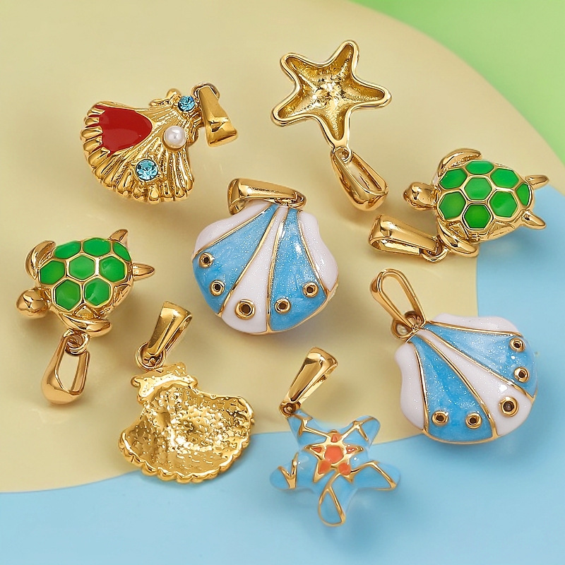 Acero inoxidable serie marina tortuga conchas creativas conchas de perlas diy accesorios colgantes