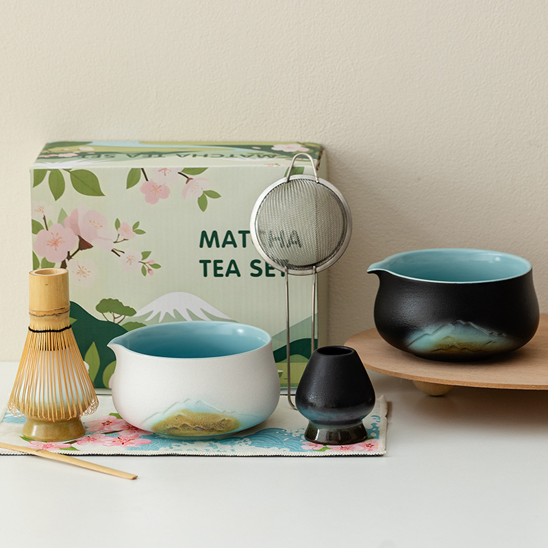2025釉画彩远山抹茶碗套装打抹茶工具抹茶刷粉碗搅拌器茶筅器具|undefined
