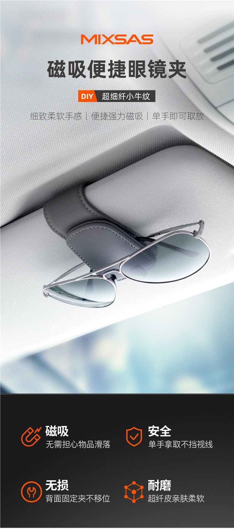 Multifunctional Car Glasses Holder, Leather Car Sun Visor Storage Box, Car Sunglasses Holder, Card Holder