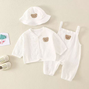 Baby Girl Summer Clothes Snap Button Cotton Three-Piece Baby Three-Piece Clothes Outer Wear Baby Sleeveless Jumpsuit White