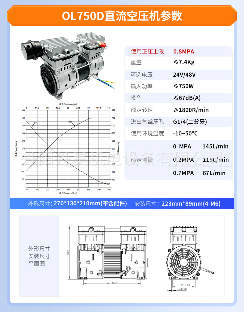 Danhao Vehicle-Mounted Dc Oil-Free Air Compressor Piston Booster Compressor Silent Maintenance-Free 12V24V48V