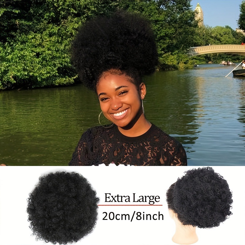 Moño de pelo de peluca africana con cordón, moño de pelo rizado, dos tarjetas, fibra química de seda de alta temperatura, 10 25 cm_voghion.com