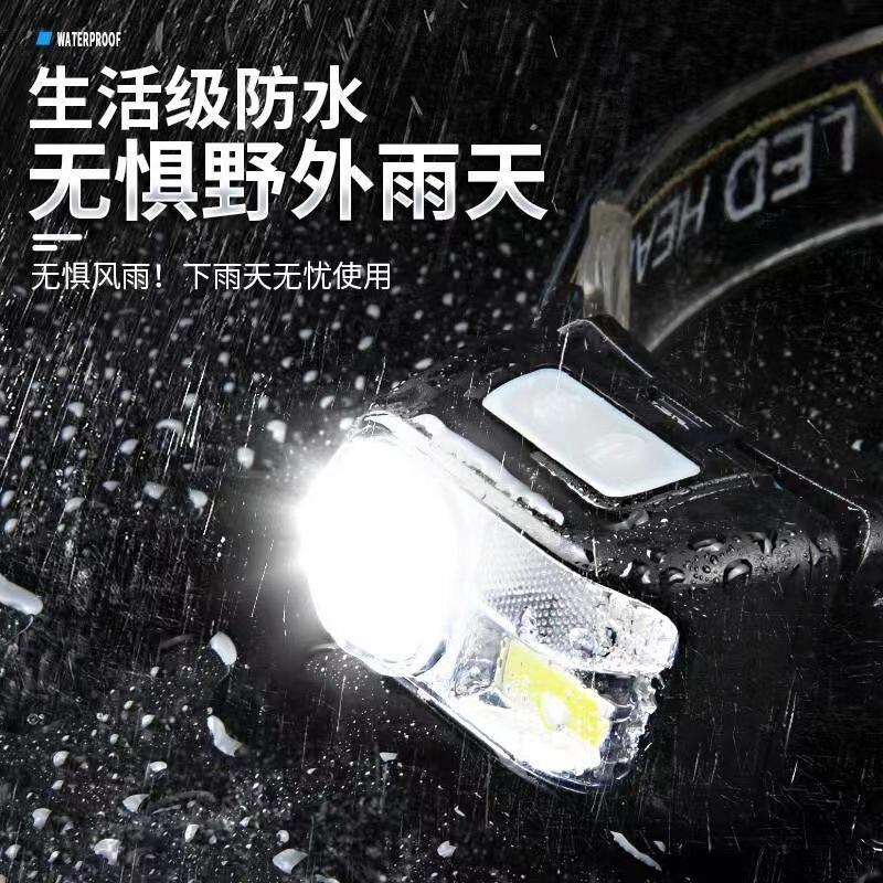 Transfronteriza fuerte luz de largo alcance faro LED de inducción de onda de carga reflector linterna montada en la cabeza lámpara de pesca nocturna al aire libre