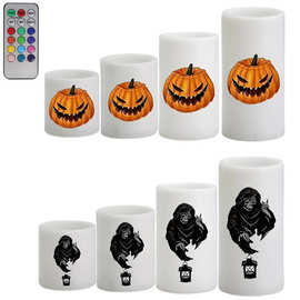 厂家货源可印刷图片柱形平口蜡烛婚礼节日布置家居装饰七彩遥控蜡