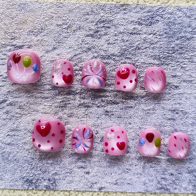 Summer New Kidsren's Wear Short Cat Eye Balloon Manicure Patch Cute Stereo Fake Nails 3~12 Years Old