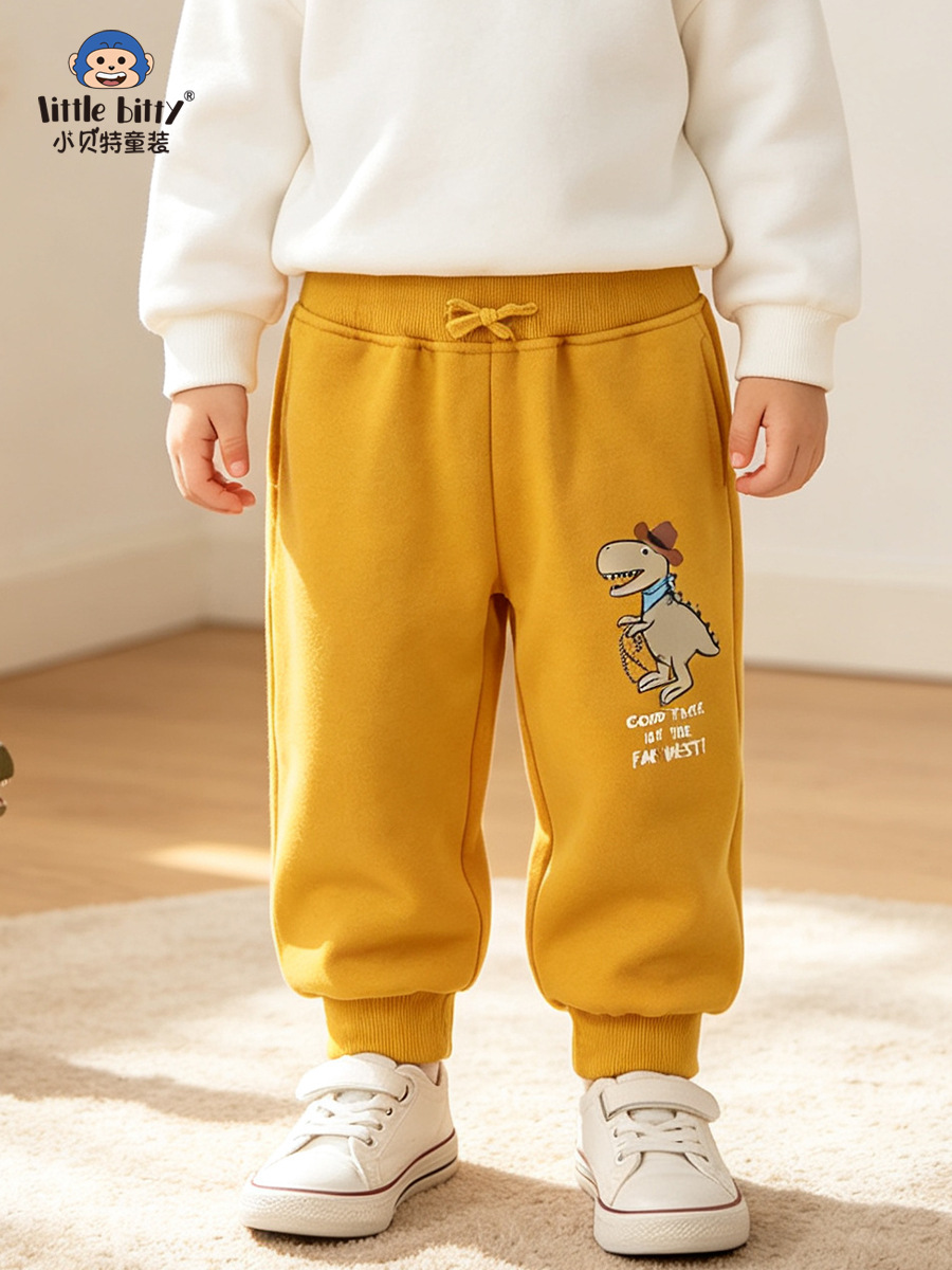 Cross-border supply: 2026 boys' sports pants for autumn and winter with cartoon dinosaur print, children's pants in stock