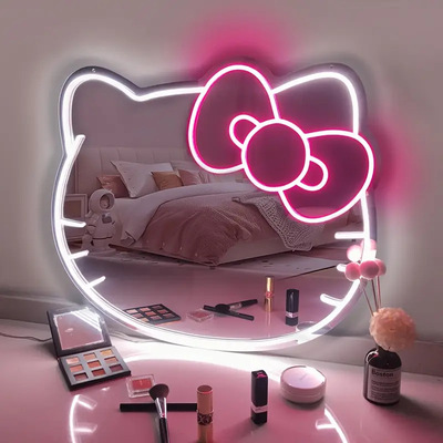 Неоновая вывеска Hello Kitty Персонализированное неоновое зеркало Косметическое зеркало со светодиодной подсветкой Зеркало с вывеской