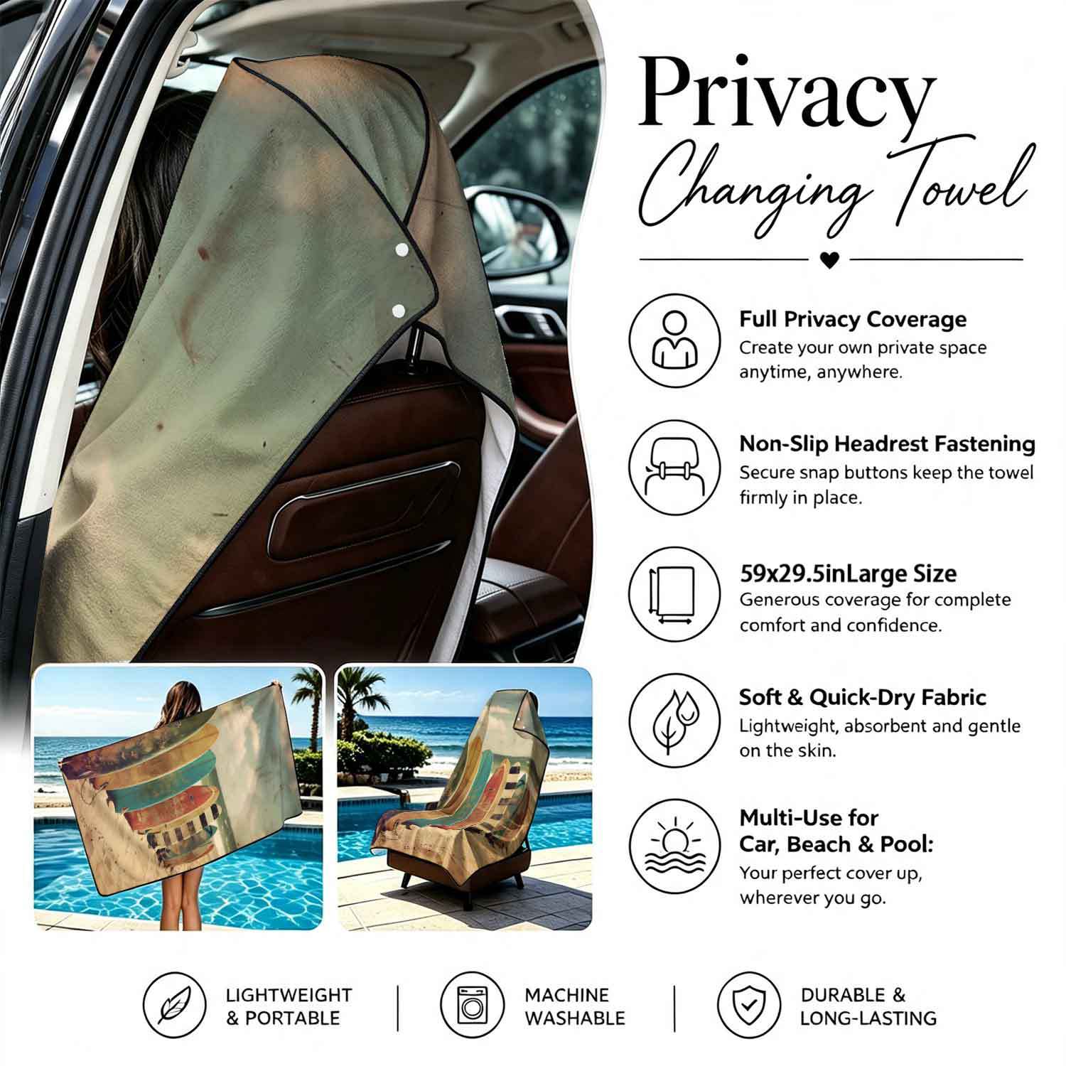 Printed bath towel and car seat cover 2-in-1, ultra-fine fiber outdoor beach and car dual-use universal seat cushion