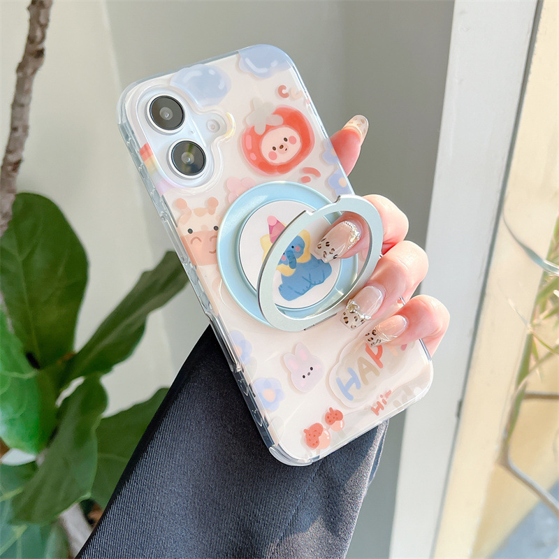 Pintura al óleo de dibujos animados para animales 16ProMax funda para teléfono móvil 360 magnético giratorio Apple 15 hembra iphone14/13
