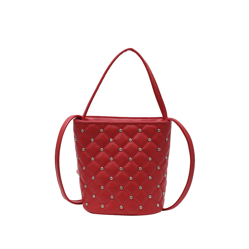 Bolso de cubo Xiaoxiangfeng 2025 verano nuevo estilo bolso de hombro con incrustaciones de diamantes de estilo occidental bolso de mensajero de hilo bordado de diamantes mujer
