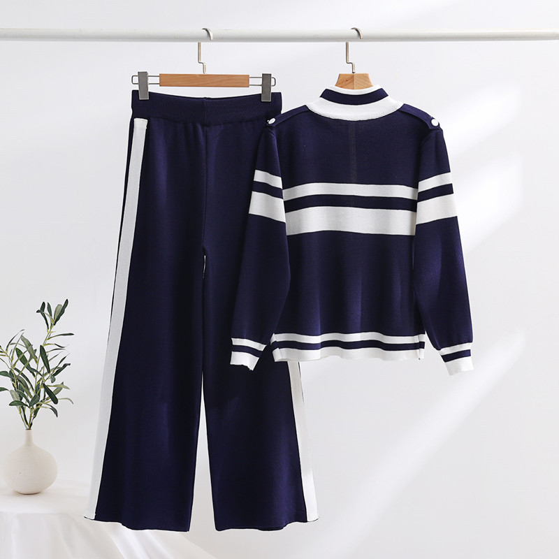 Women's Clothing Fashion suit autumn and winter color matching loose temperament cardigan top skinny pants knitted two piece suit for women_voghion.com