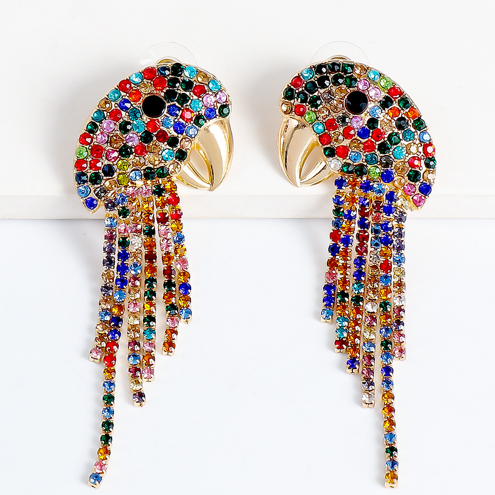 new vintage color diamond animal parrot tassel earrings wholesale nihaojewelrypicture10