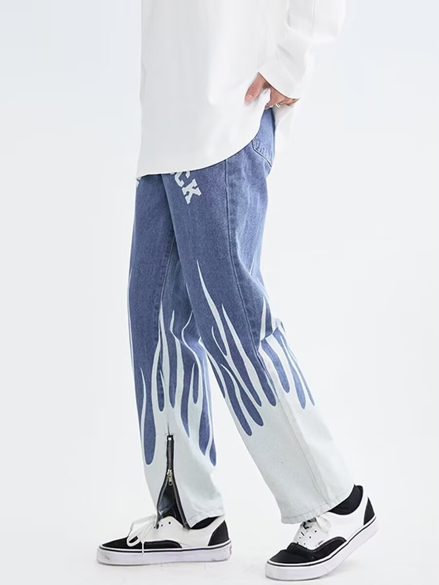 Men's Clothing Vibe Style Letter Jeans For Men With Side Zipper Design, Niche Hip Hop Street Rocking Slim Trousers_voghion.com