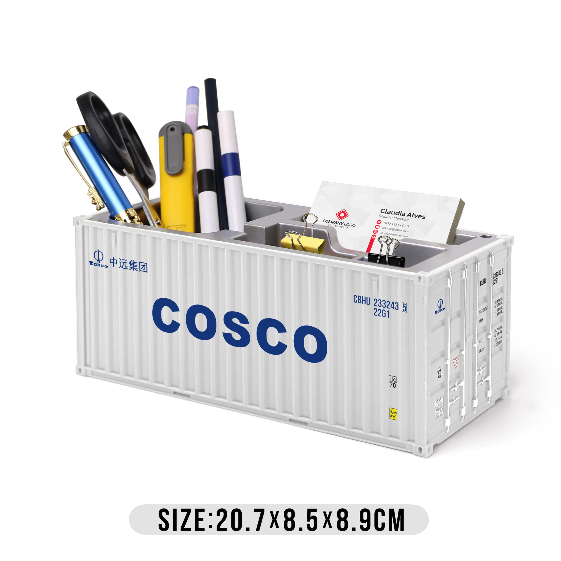 Caja de tarjetas de visita de bolígrafo blanco cosco