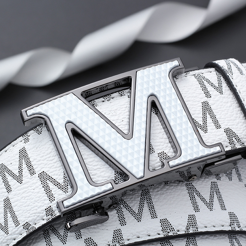 Genuine Leather Men's Belt With M Shape Automatic Buckle Casual_voghion.com