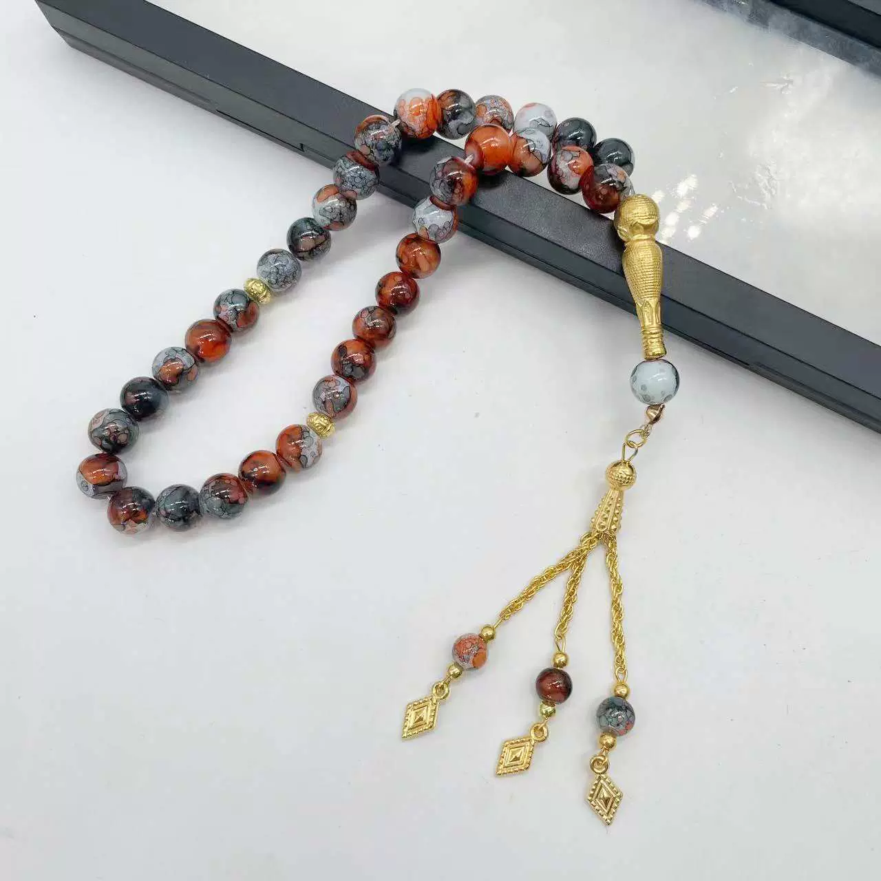 33颗10厘大花珠金色穗子玻璃手串穆斯林日常念珠礼拜珠祷告TASBIH