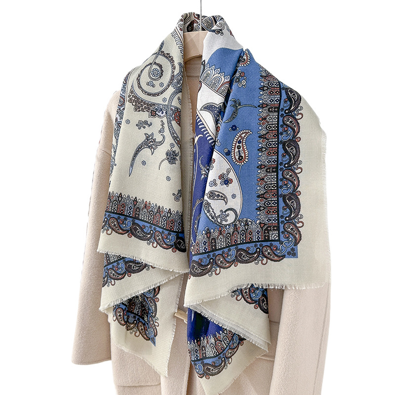 Primavera y otoño estilo nacional retrógrado nicho literatura y arte estilo flor de anacaju impresión bufandas de moda moda ropa de moda con chal