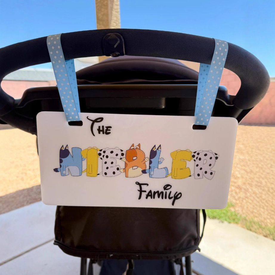 Personalizado acrílico apellido cochecito logotipo parque de atracciones temático cochecito logotipo