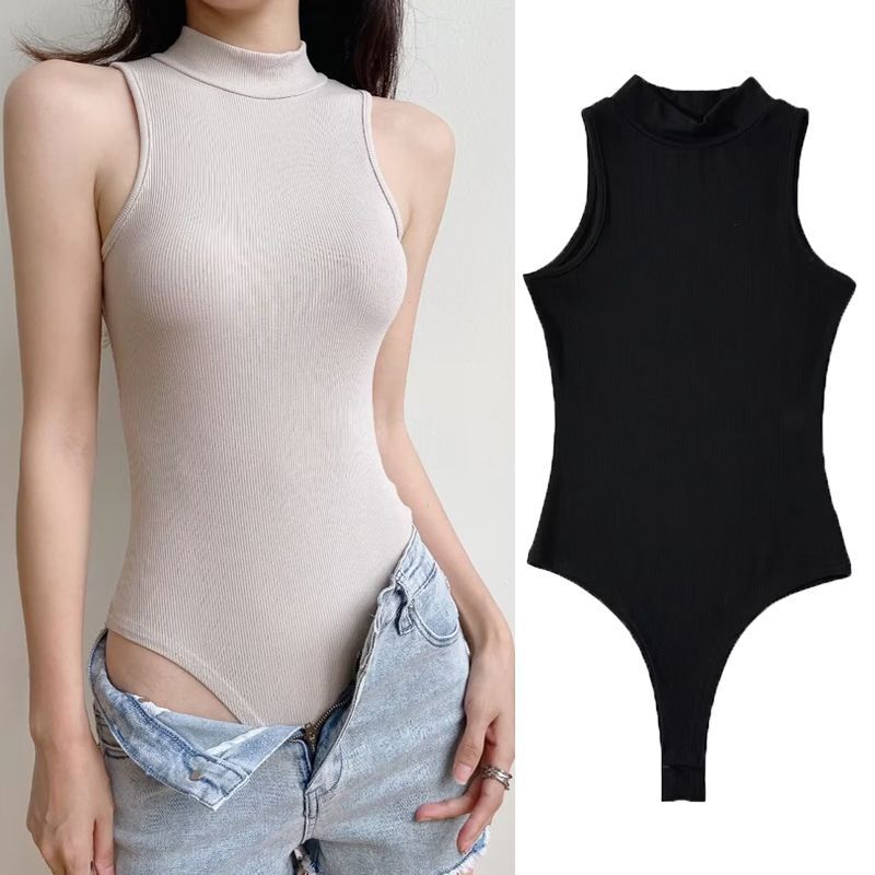 European and American sexy half turtleneck one-piece vest women's summer slim fit all-match sleeveless sling top fashion bottoming shirt fashion