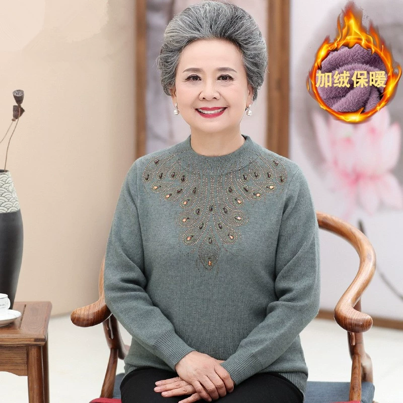 Осенний свитер для мам, Женский Топ среднего и пожилого возраста с длинными рукавами, осенне-зимняя одежда для бабушки, Базовая рубашка на флисовой подкладке больших размеров