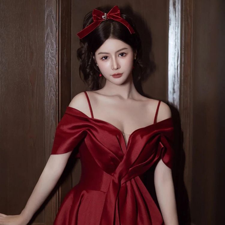 Maternity Bowknot Strap Dress for Toasting, 2026 Autumn New Style Bride's Homecoming Dress, Tummy-Covering Engagement Dress for Plus-Size Women Maternity Bowknot Strap Dress for Toasting, 2026 Autumn New Style Bride's Homecoming Dress, Tummy-Covering Engagement Dress for Plus-Size Women