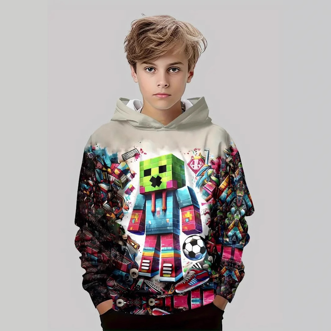 Amazon Cross-Border My World Boys' Hoodie 3D Digital Printing Minecraft Print Fashion Hooded Sweatshirt