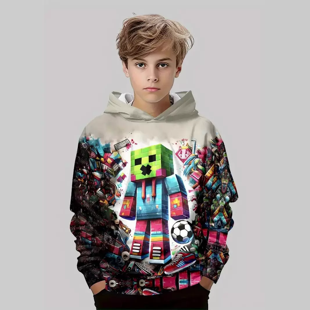亚马逊跨境我的世界男童卫衣 3D数码打印Minecraft印花时尚连帽衫