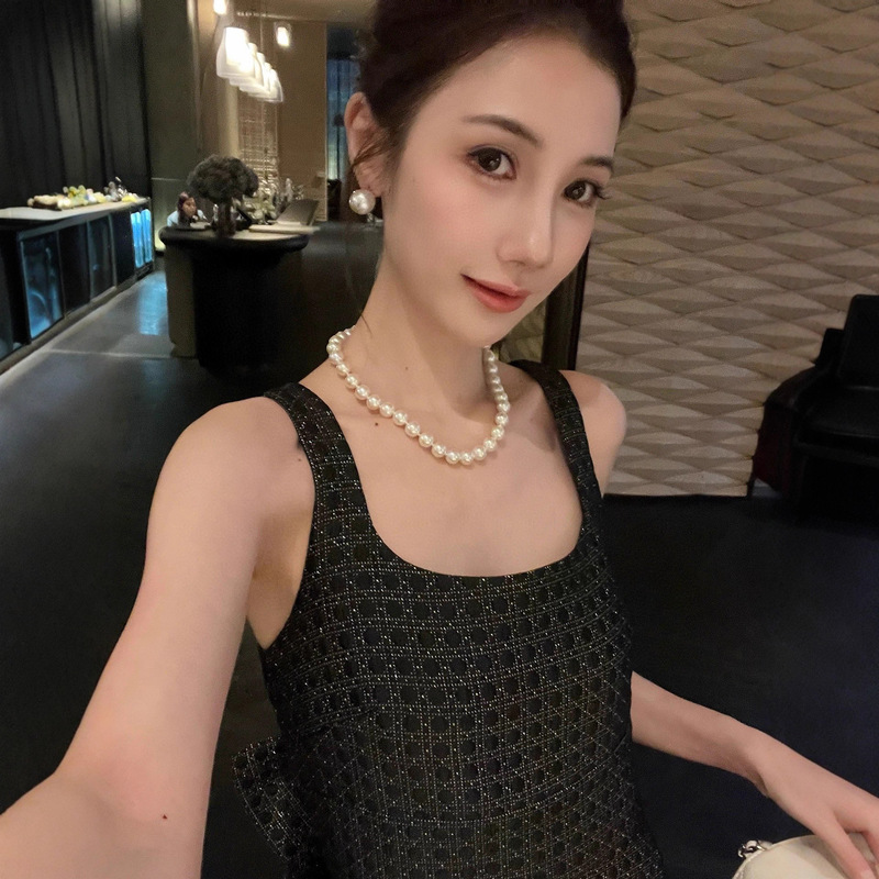 2025早秋新款南油Dio文艺风气质修身设计感u领蝴蝶结吊带连衣长裙|undefined