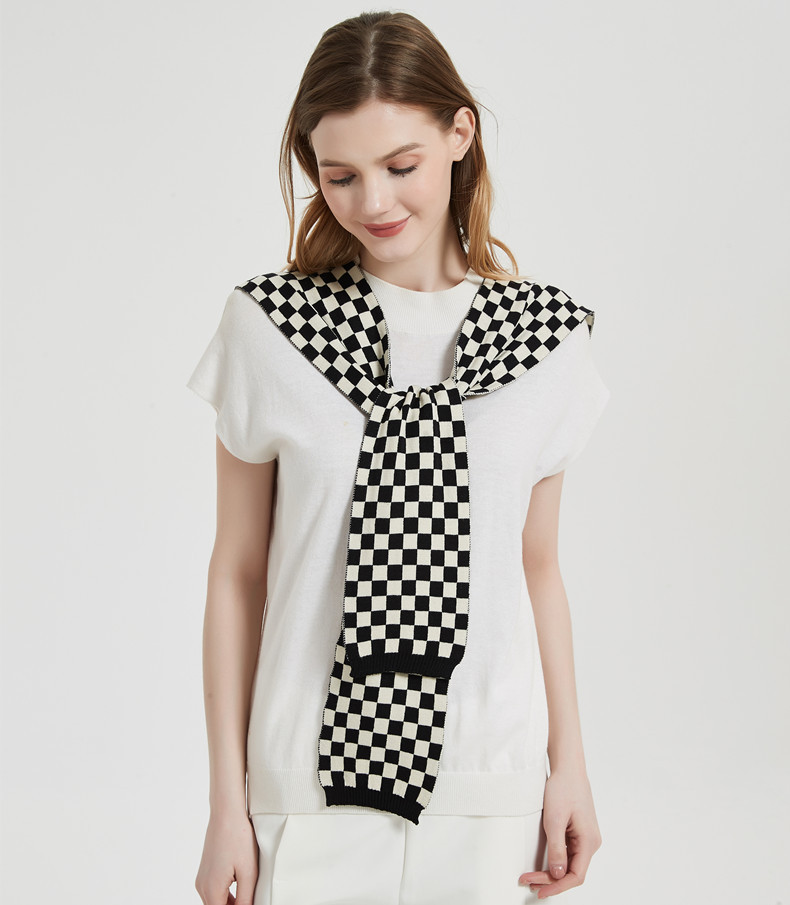 Knitted Shawl Women's Checkerboard Cape With Knotted Collar Core Yarn_voghion.com