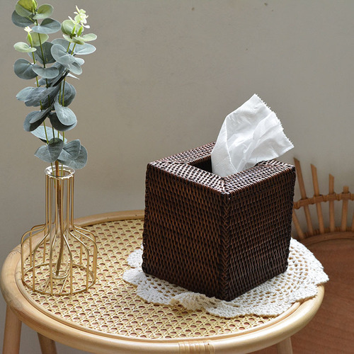 Cross-border export of Nordic rattan Nordic retro creative desktop living room and dining room wooden square tissue box storage