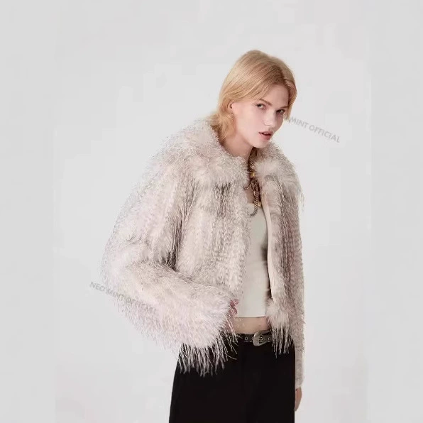 Амазонка трансграничная внешняя торговля осень и зима имитация меховых шерстяных пальто искусственных волос градиентный цвет кисточек лацканный европейский и американский женский костюм