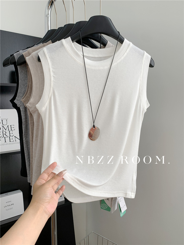 2025 Summer 78.5% Lyocell 17.2% Wool High Quality Pure Color Sleeveless Vest Women's Thin Elastic Bottoming