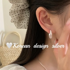 韩国ins风博主推耳扣 S925纯银简约粉水晶勾勾耳钉小众设计款耳饰