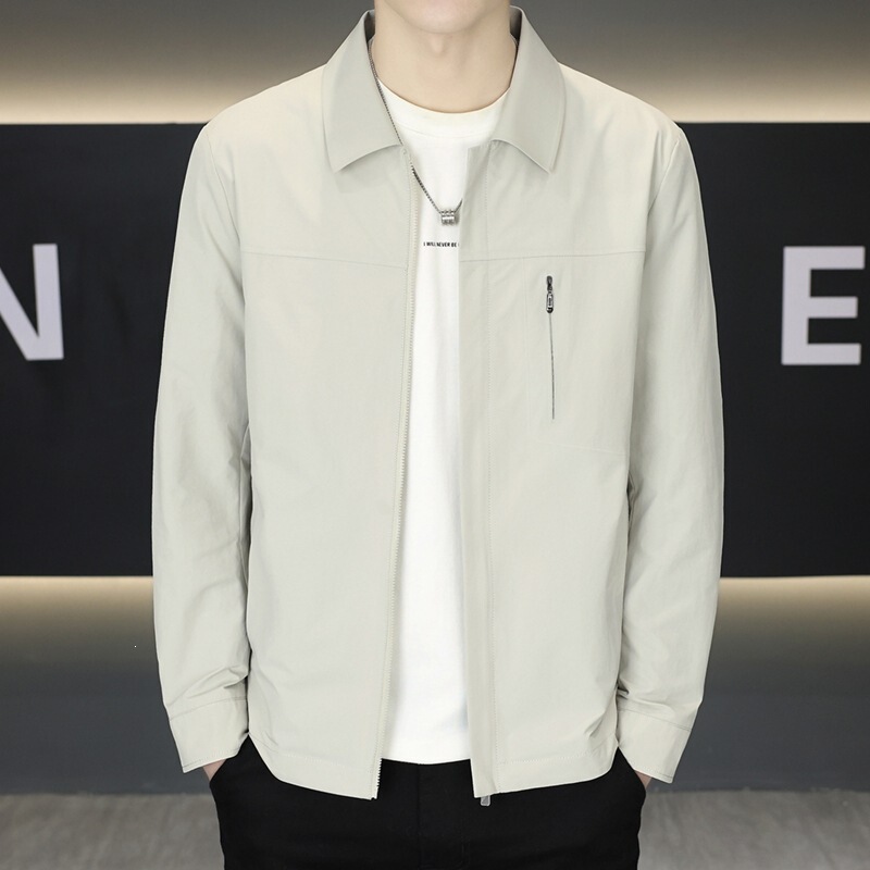 New Men's Jacket with Stand Collar, Autumn Solid Color Korean Style Versatile Top