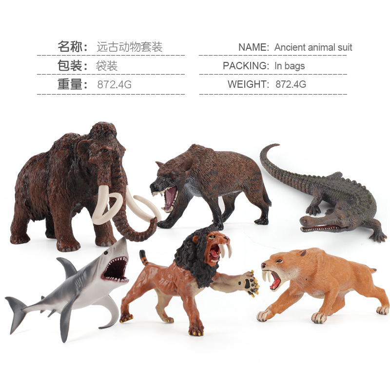 Simulación de exportación transfronteriza mamut gigante diente tiburón negro cocodrilo espada diente león modelo antiguo animal decoración juguete